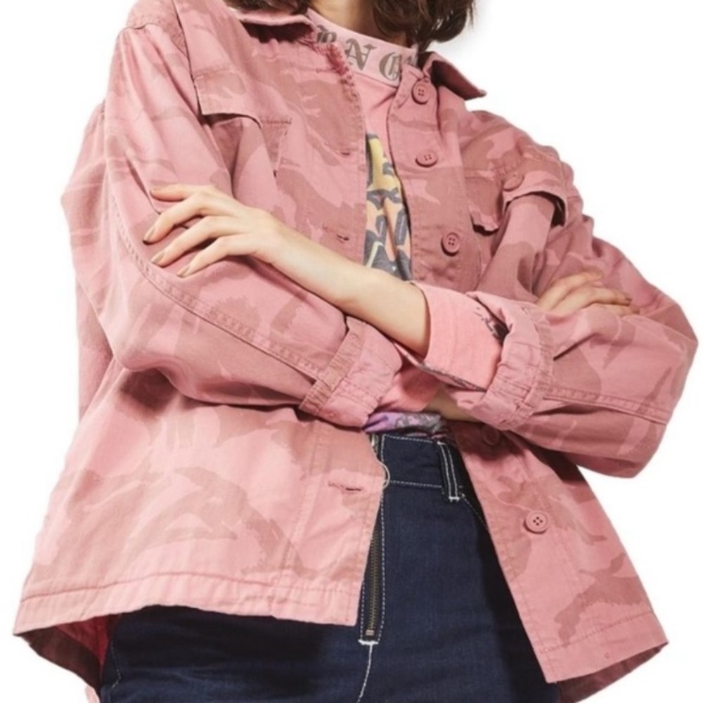 TopShop pink dye camouflage button down jacket